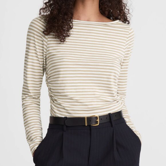NEW WITH TAGS Madewell Ruched Crewneck Long-Sleeve Tee in Soft Slub in Dune L - Picture 4 of 6